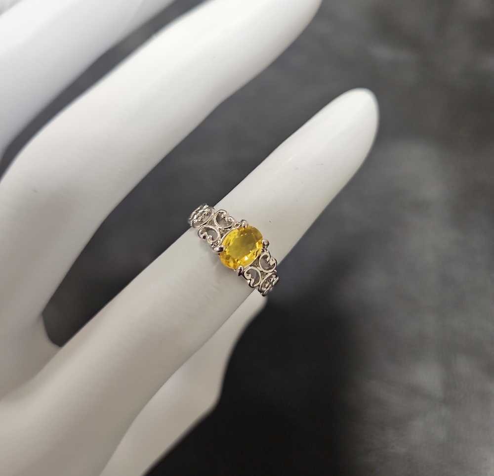 Silver Filigree Ring with Yellow Gemstone